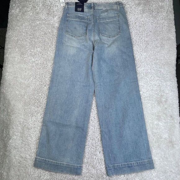 Gap High Rise Wide Leg Crop Jean Light Indigo Wash Womens 10/30 Tall NEW - Picture 3 of 10